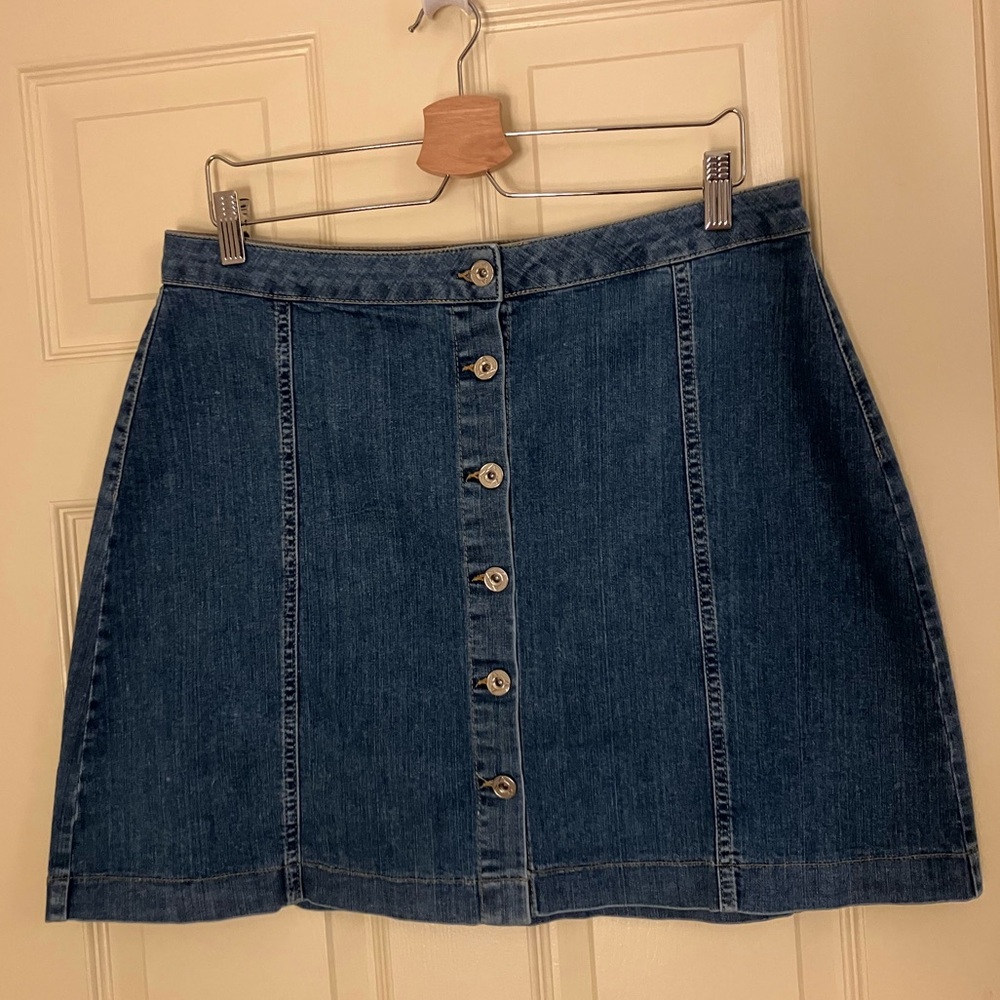 Missguided UK blue denim jean mini skirt button up front US 12 large